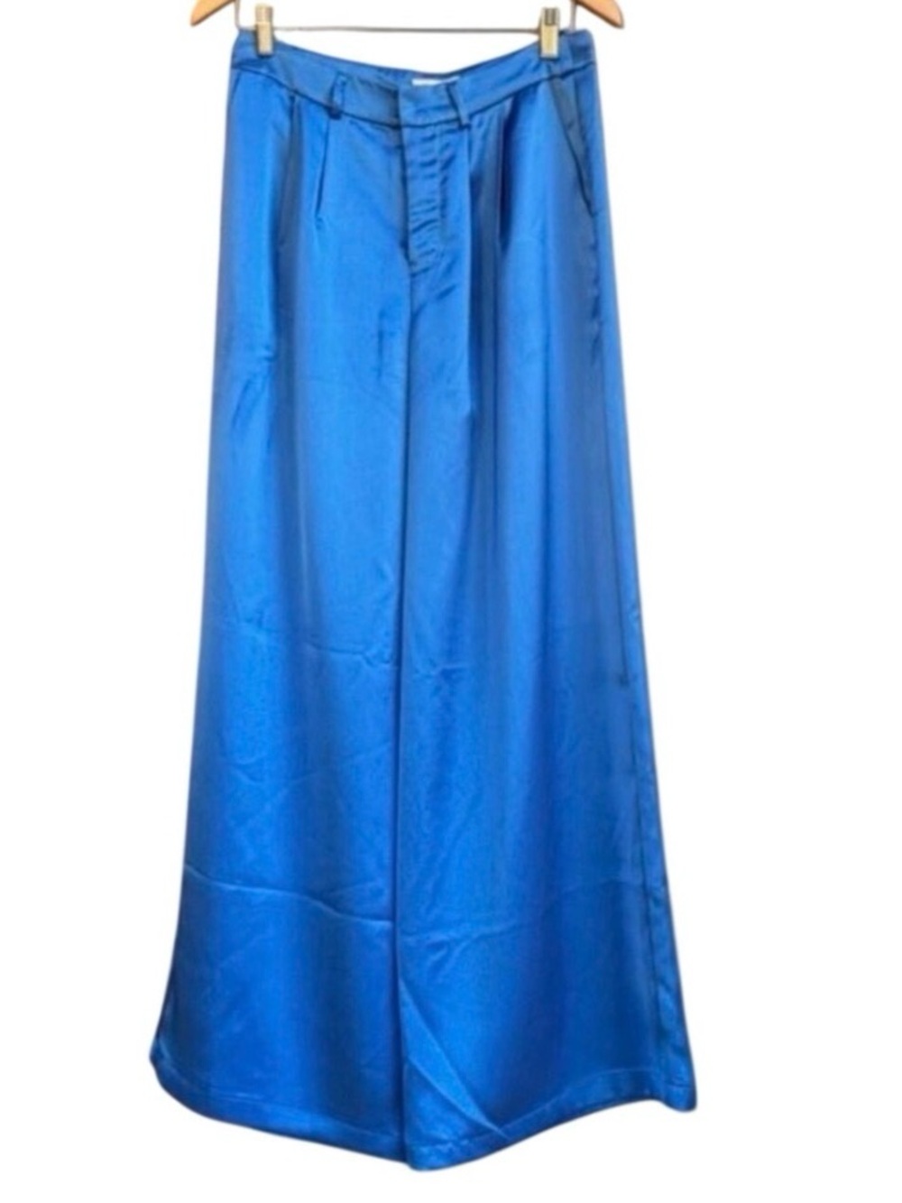 Anthropologie Du Paradis Pants Sz S Blue Satin High Waist Wide Leg NWT
